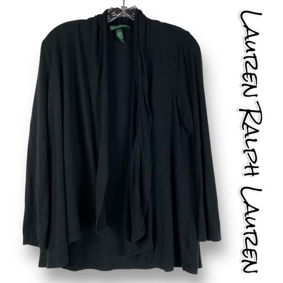 Lauren Ralph Lauren Black Waterfall Lightweight Cardigan Sweater Womens Sz Large - Picture 1 of 10